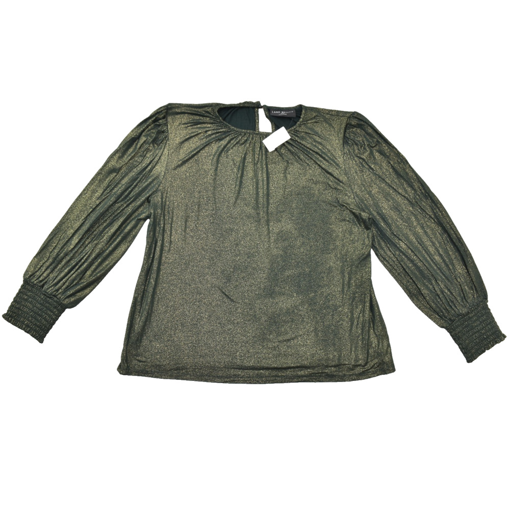 Lane Bryant Women Size 18/20 Green Gold Metallic Sparkle Shimmer Long Sleeve NEW